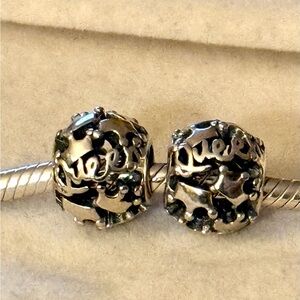 Silver 'Queen' Charms set with crowns details fit Pandora bracelets